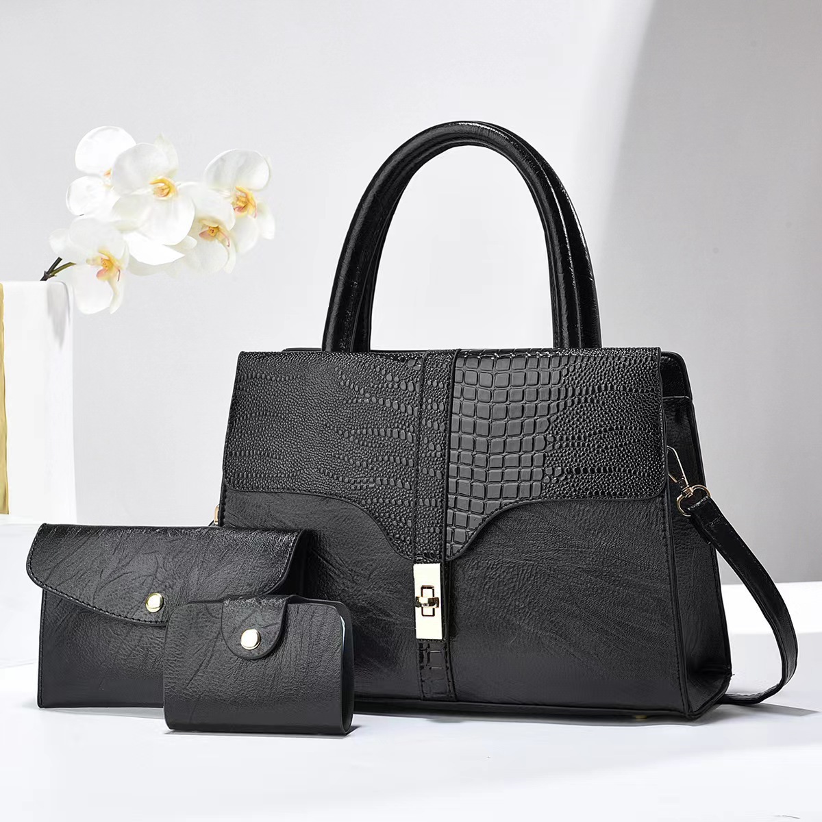 New fashionable three-piece set, high-end handbag, large-capacity Kelly bag, simple crossbody, cross-border bestseller Specification drawing