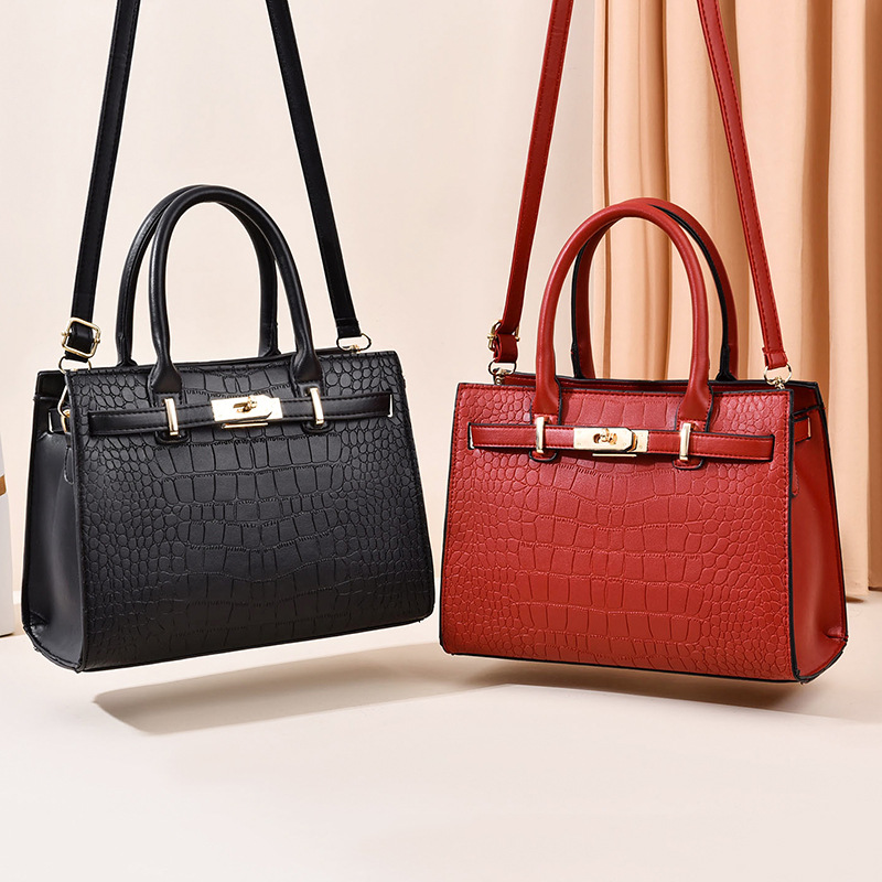 Women's large-capacity handbag 2024 new style, trendy crocodile pattern mom bag, fashionable crossbody bag, middle-aged women's bag consignment Specification drawing