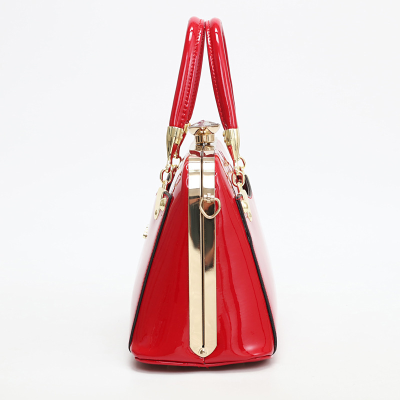 Shiny leather steel frame bag, fashionable hand-held large bag, Taizhou women's bag 2023 new style, popular foreign trade single-shoulder bag, crossbody bag details Picture