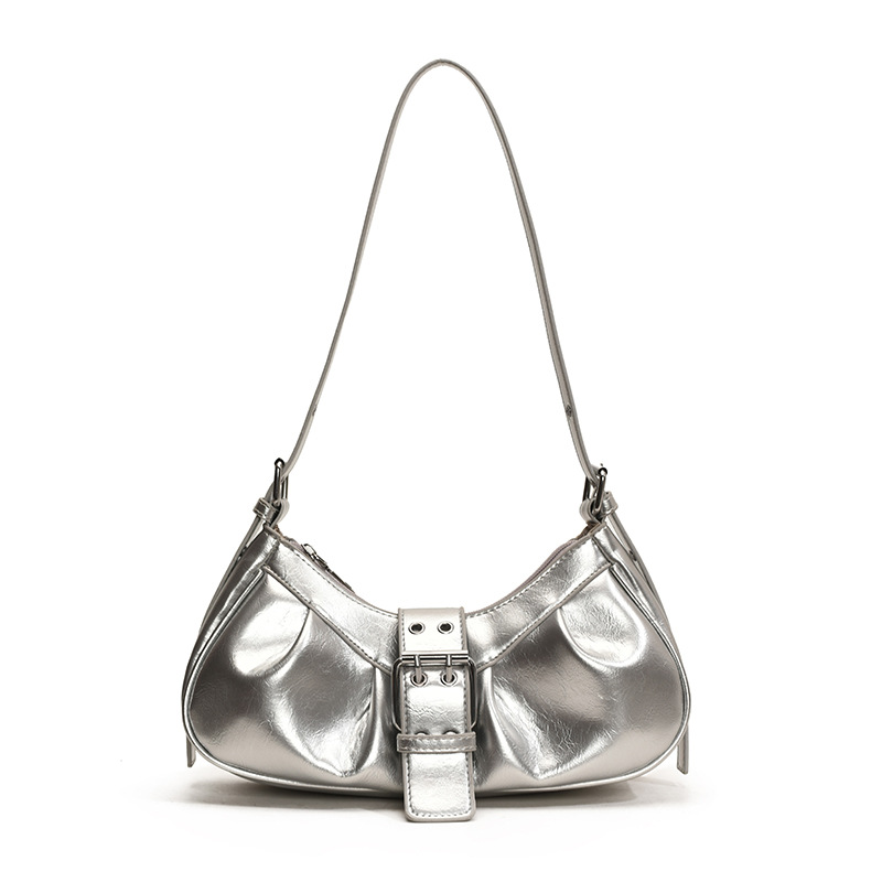 A niche retro red pleated bag for women in 2025, featuring a motorcycle and hot girl style, with a belt buckle, single-shoulder underarm bag and crossbody bag Item Picture