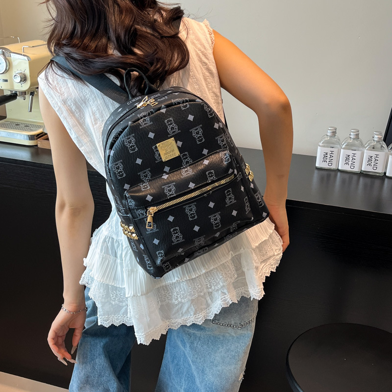 Cute Little Bear Commuting Backpack 2025 New Style Trendy female college student backpack Large Capacity handbag details Picture