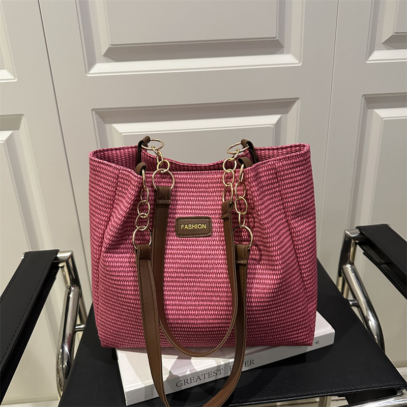Spring canvas woven large-capacity large bag for women, 2025 new style versatile and fashionable shoulder bag, high-end tote bag full figure