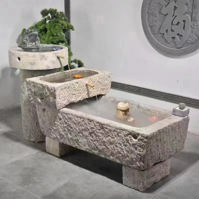Stone water trough, flowing water, old stone water trough, flower POTS, ornaments, garden decoration, landscape stone tank, fish tank, old stone fish pond Specification drawing