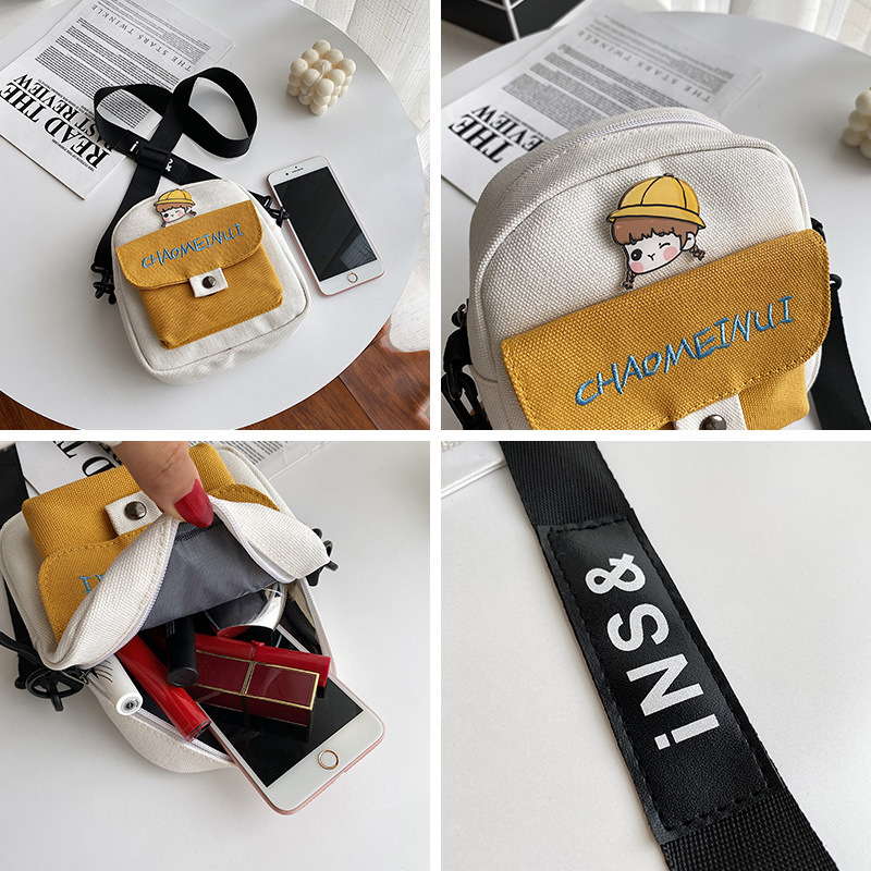 Fashion 2020 Summer new women's bag, single-shoulder crossbody, other zipper, canvas, stitching, cartoon and anime single Application Scenario