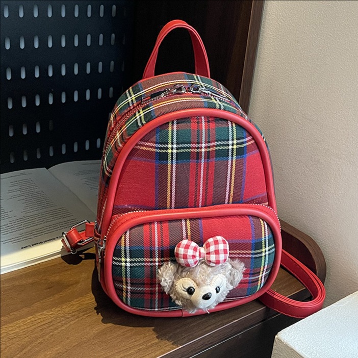 This is a cute checkered handbag for women, a new model of a niche canvas backpack in 2025, and a versatile Korean-style mini backpack full figure