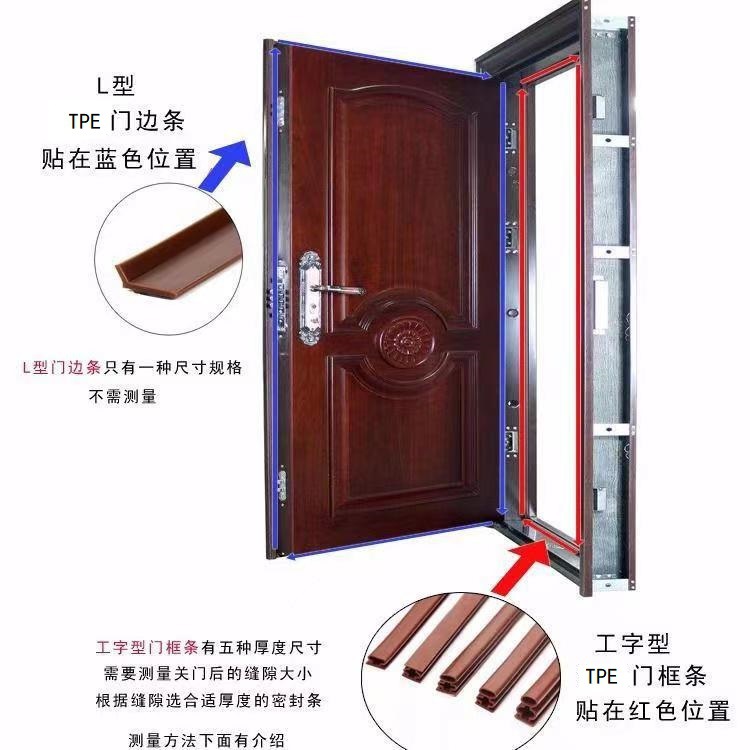 Anti-theft door I-shaped sealing strip, anti-collision, dust-proof, self-adhesive door gap, door edge, door bottom, door frame, entrance door sound insulation rubber strip Specification drawing