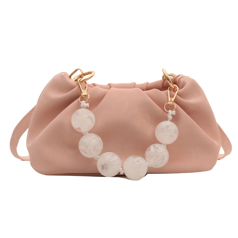 Cross-border pleated fashion beaded handbag for women, a new summer 2024 stylish and simple Korean-style single-shoulder crossbody bag Item Picture