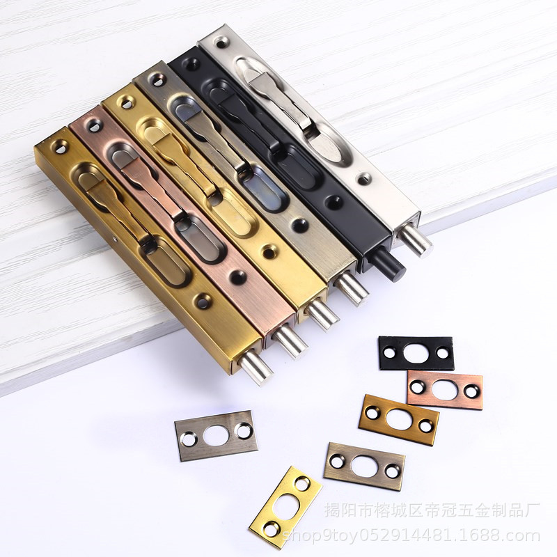 Stainless steel extended concealed latch box door stopper, mother and child door top and bottom latch, invisible double-opening anti-theft door, bronze latch details Picture