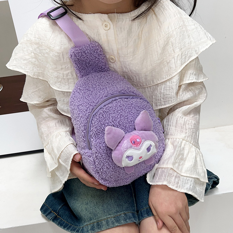 The new cartoon Sanrio plush bag is cute, fashionable and versatile for children. It features a coin purse, a claw machine doll and a single-shoulder bag Specification drawing