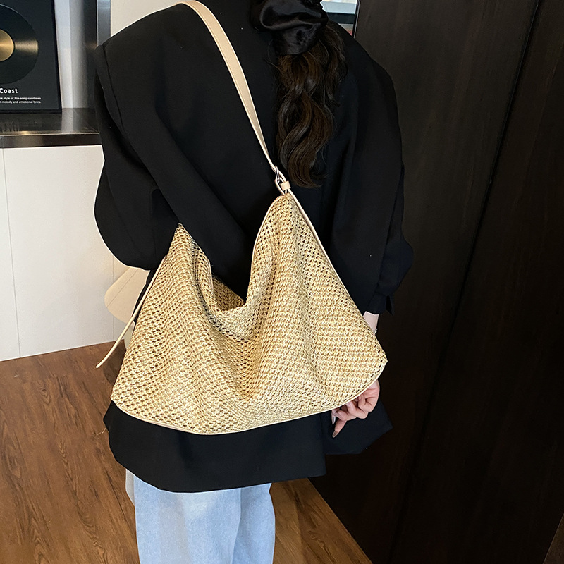 Hand-woven personalized underarm bag for women 2025 new style, fashionable and retro straw weaving, stylish, large-capacity single-shoulder crossbody bag Specification drawing
