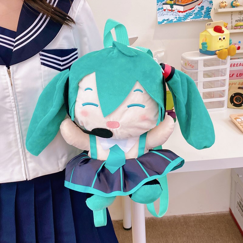 The new Hatsune Miku FUFU plush toy backpack 2024 is a cute cartoon doll backpack and a gift for the second dimension details Picture