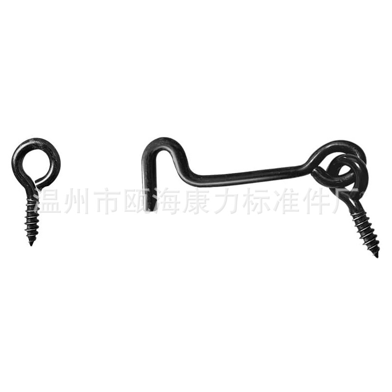 Window hooks, tie hooks, wind hooks, door and window hooks, barn door latches, engine room hooks, eye locks, rotating window lock hooks, installation screws full figure