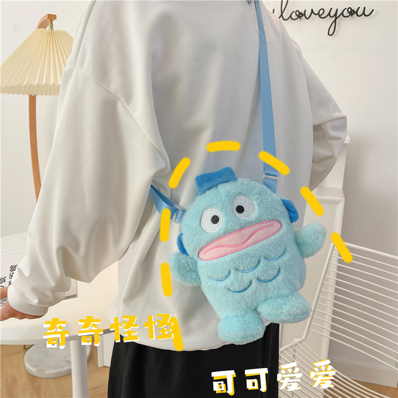 2023 New cute plush cartoon bag, personalized little fish figurine crossbody bag, sweet and girlish single-shoulder crossbody bag Specification drawing
