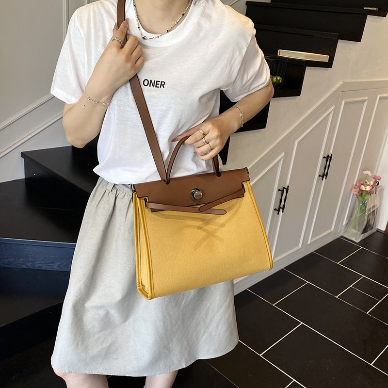 Cross-border high-end handbag 2025 Summer new style large-capacity Kelly bag spliced single-shoulder bag commuting crossbody bag Specification drawing