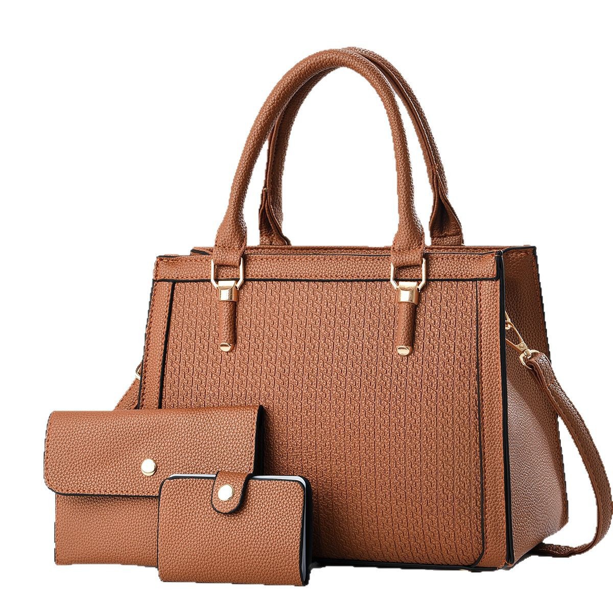 New style spliced embossed mother and child bag three-piece set, high appearance level macaron single-shoulder bag, cross-border crossbody bag for mom Item Picture