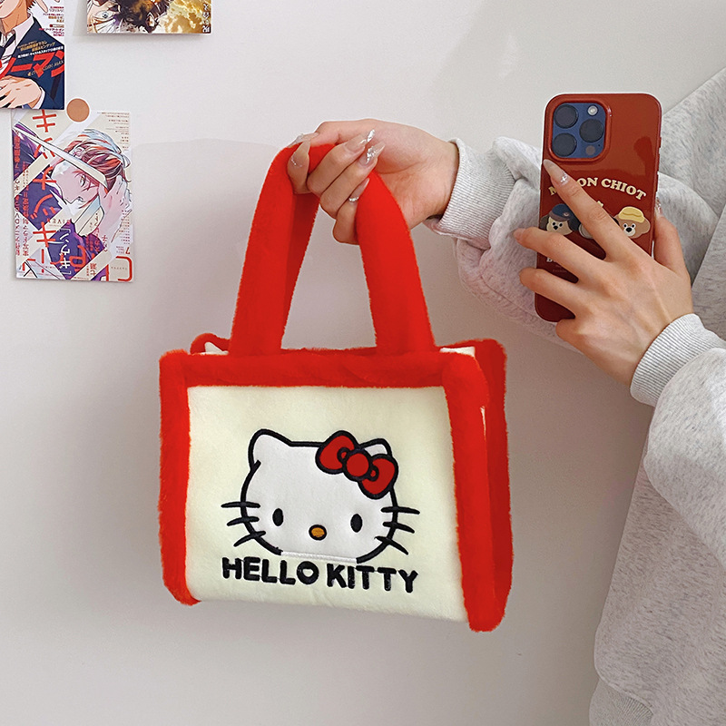 Strawberry Bear Bag Autumn and Winter New plush handbag, large capacity, versatile commuter tote bag, cute cartoon bag Specification drawing