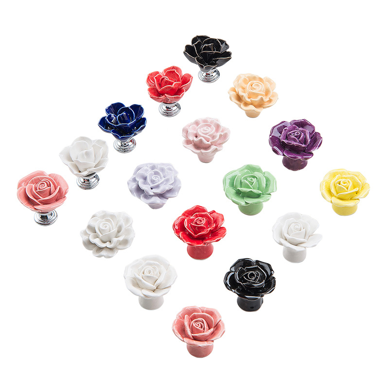 Ceramic handle in stock, rose for export, ceramic European antique country style, handcrafted children's decoration Item Picture