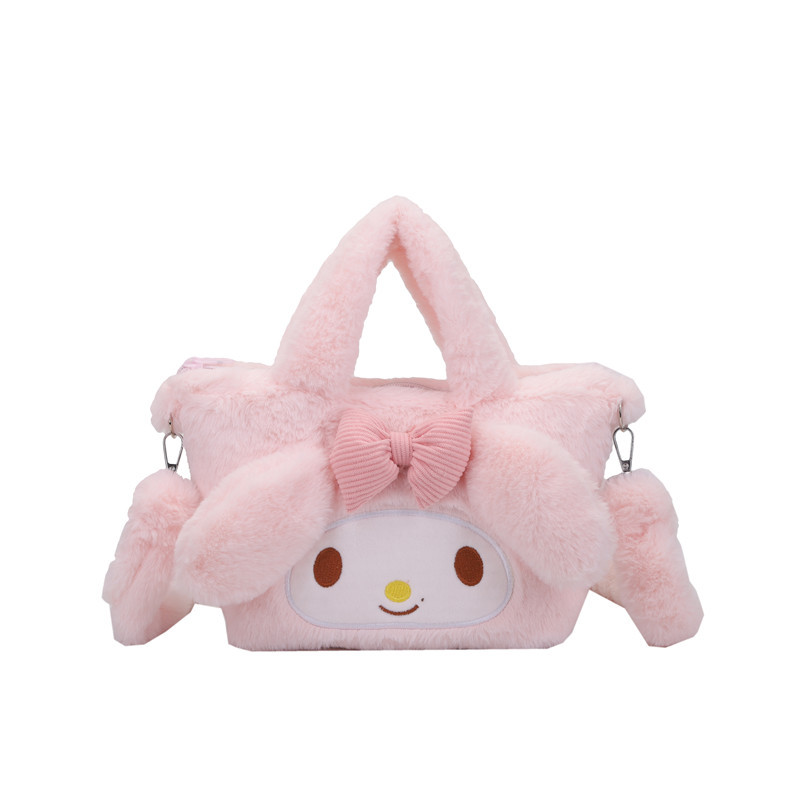 A cute cartoon hand-held crossbody small bag, a new pink rabbit furry single-shoulder bag, and a girls' hand-held bento bag Item Picture