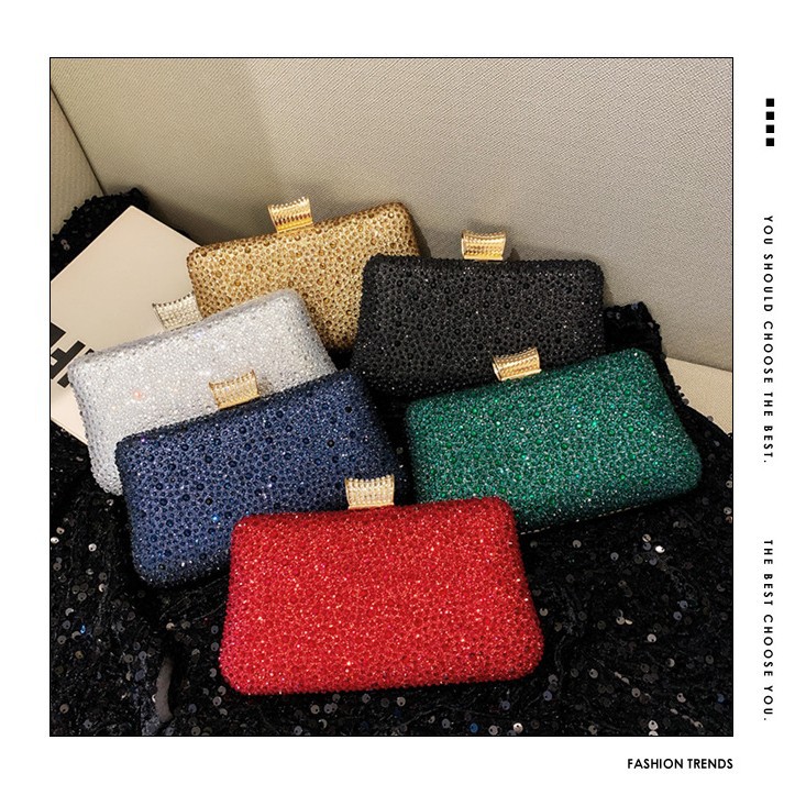 Cross-border ladies' glittering banquet bag, hot diamond lady's dinner bag, luxurious water diamond clutch bag, party evening dress bag full figure