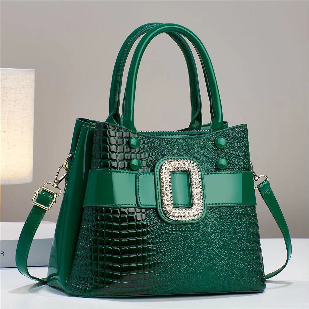 2023 new style spliced shiny leather cross-border large-capacity high-quality women's bag with lizard pattern, large single-shoulder crossbody bag details Picture