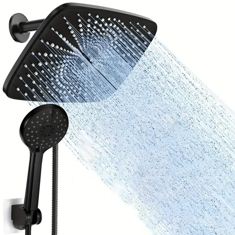 Xiamen Senrui American handheld showerhead set, five-speed with three-way extension rod hose, black pressurized showerhead top spray full figure