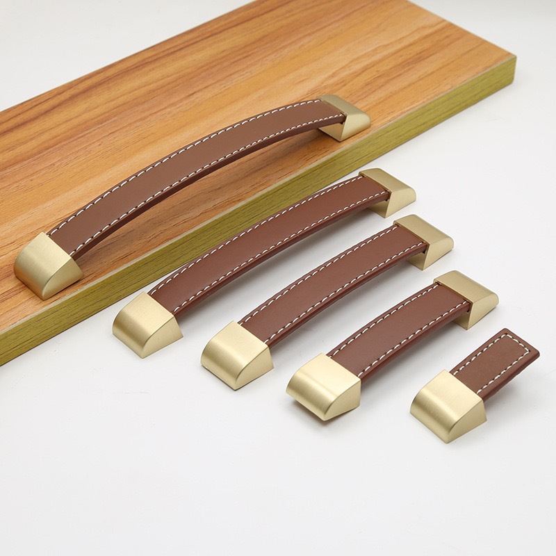 Classic and fashionable golden brushed leather handle for furniture, bags, wardrobes, cabinets, drawers, suitcases, square black and brown handles Specification drawing