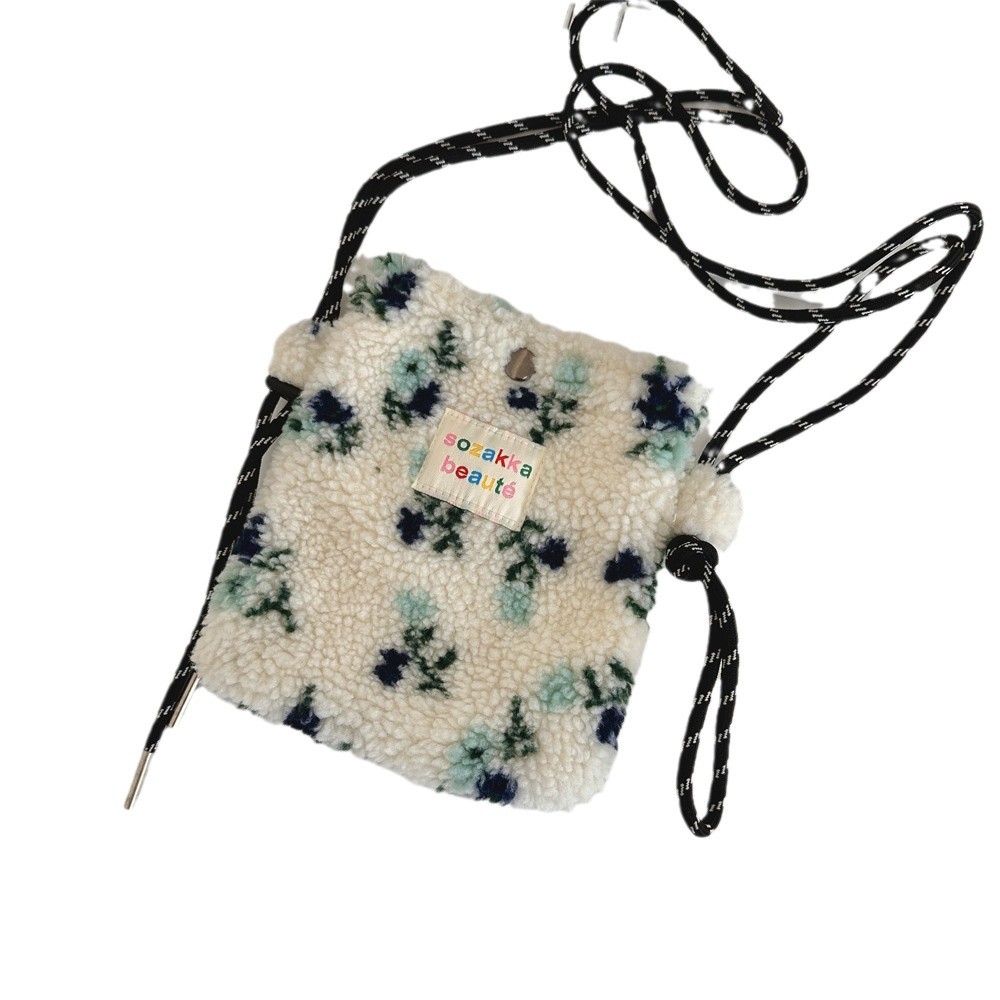 4112 New plush little flower cute small bag, single-shoulder crossbody bag, shopping portable lipstick, mobile phone storage bag Item Picture