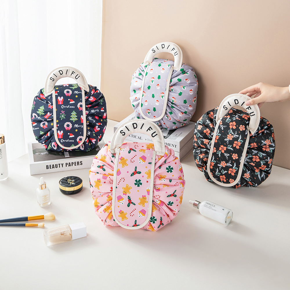 Hand-held lazy bag, makeup bag, large-capacity portable storage bag, popular drawstring toiletry bag, PU storage bag, toiletry bag details Picture