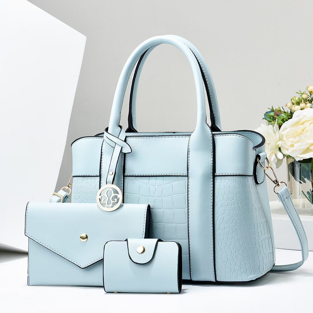 Wholesale of the best-selling three-piece handbag set for foreign trade in 2024, featuring a European and American style texture PU leather single-shoulder crossbody bag details Picture