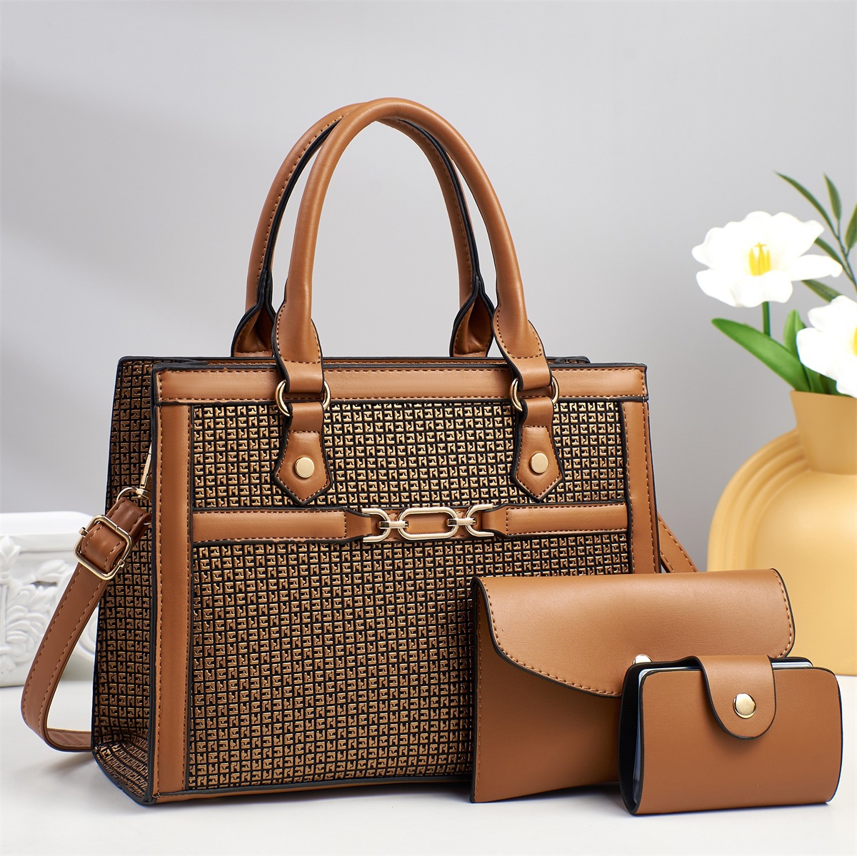 Three-piece set of women's foreign trade bags 2025 new style large-capacity tote commuter handbag, light luxury and elegant mom bag details Picture