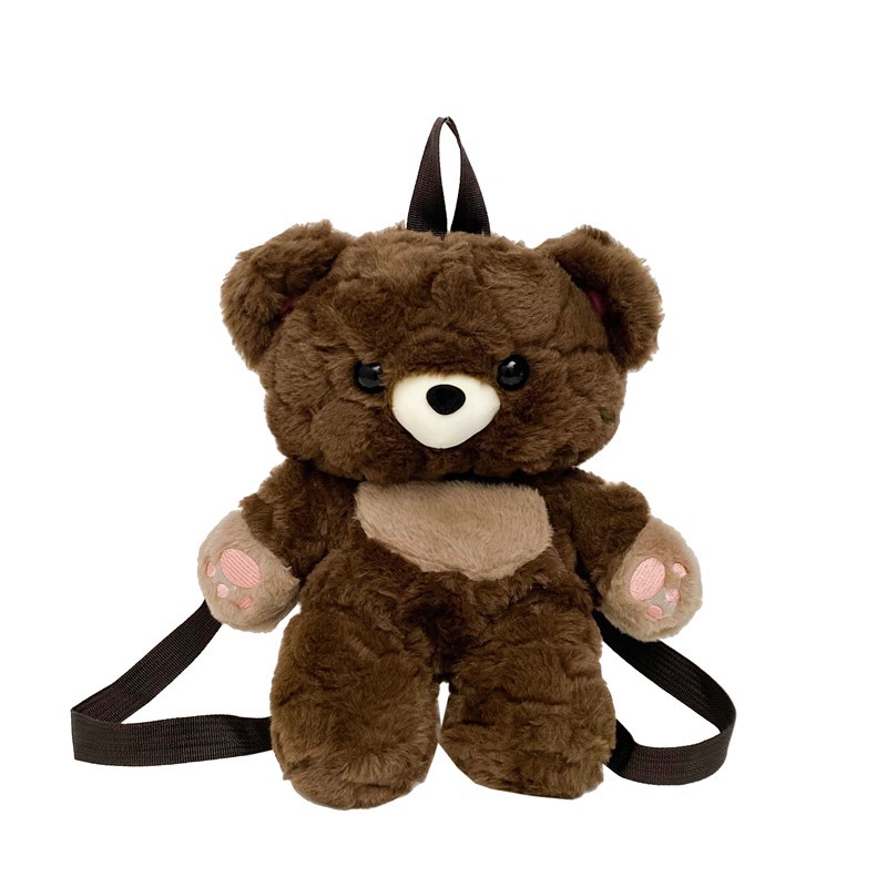 Cross-border cute bear plush backpack, ins 3D cartoon little brown bear doll bag, girlish backpack Item Picture