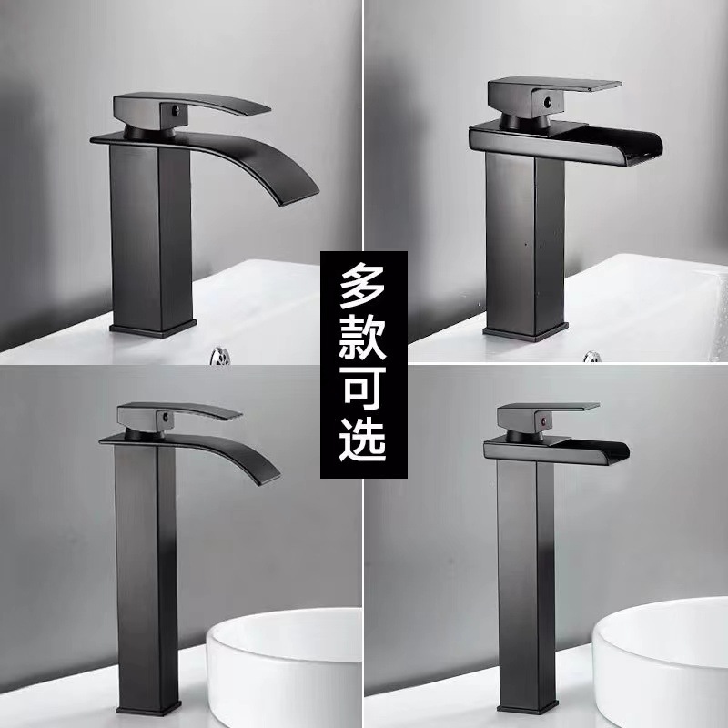 Factory direct sales of all-copper bathroom waterfall faucets, washbasins, basin faucets, European-style wide spout cold and hot water faucets details Picture