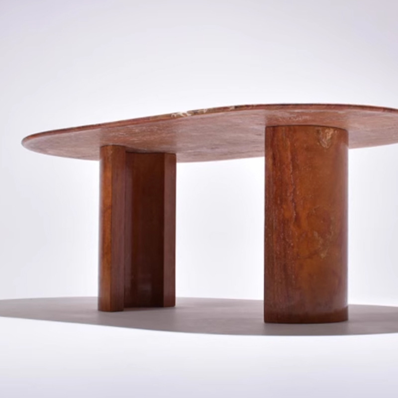 Factory direct supply, grand Nordic natural red travertine oval dining table, living room, dining room, light luxury travertine dining table, hotel Application Scenario