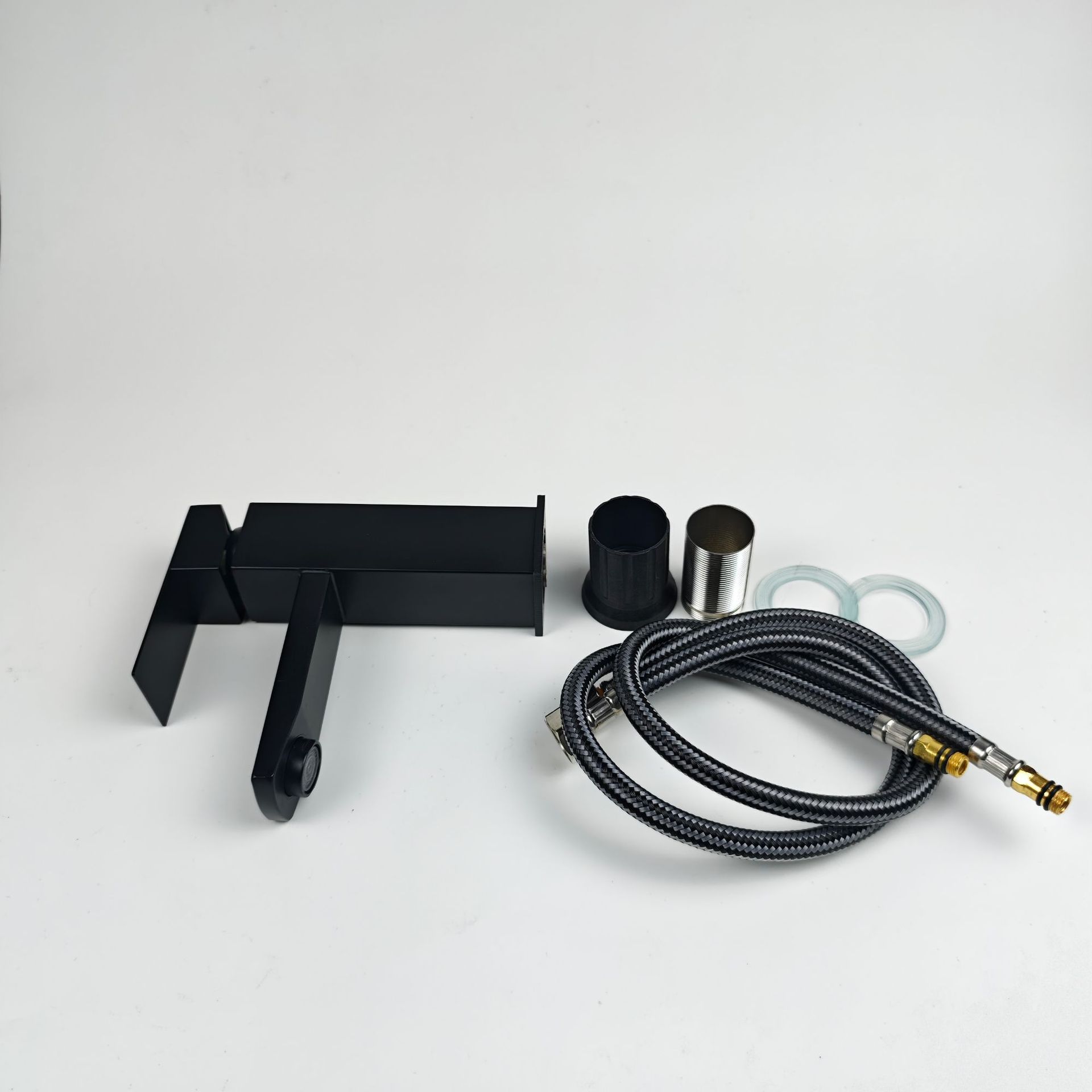Electroplated low hot and cold washbasin faucet, stainless steel washbasin, bathroom faucet, water-saving basin, black Specification drawing