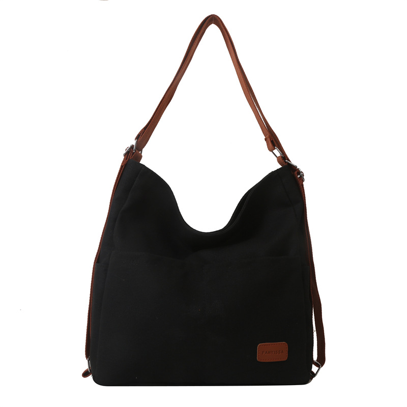 Retro canvas bag, female tote, college student computer, simple handbag, texture crossbody bag, commuting zipper handbag Item Picture