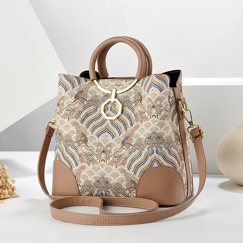 2024 New live-streaming bucket bag, checkered children's bag, women's single-shoulder bag, fashionable printed versatile crossbody bag Specification drawing