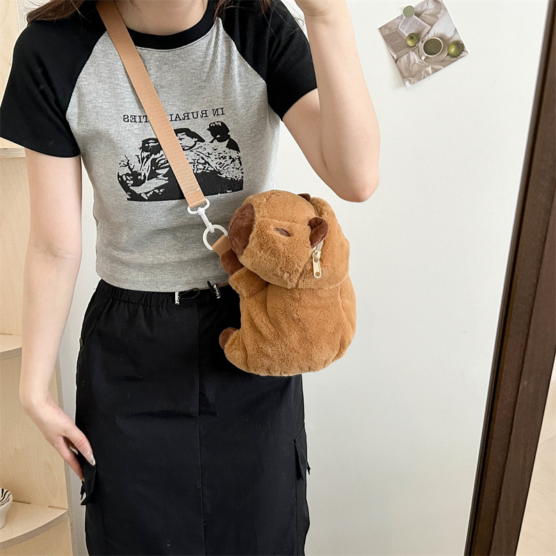 New cartoon Capybara Capybara crawling crossbody bag, plush bag, cute doll, coin purse manufacturer wholesale details Picture