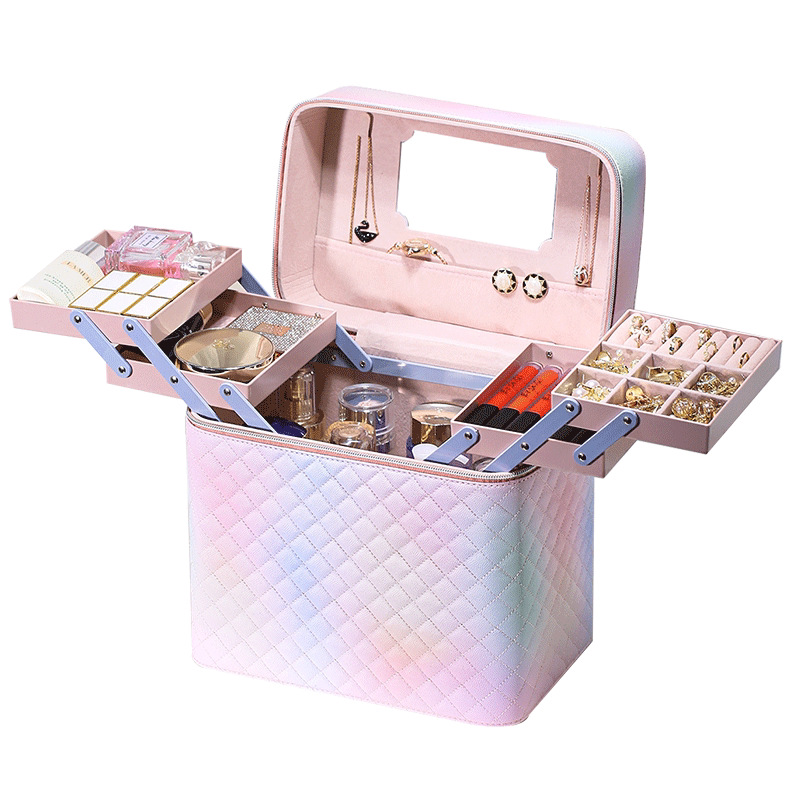 Factory direct sales of cosmetic bags, large-capacity suitcases, portable cosmetics, desktop storage boxes, multi-functional cosmetic cases Item Picture