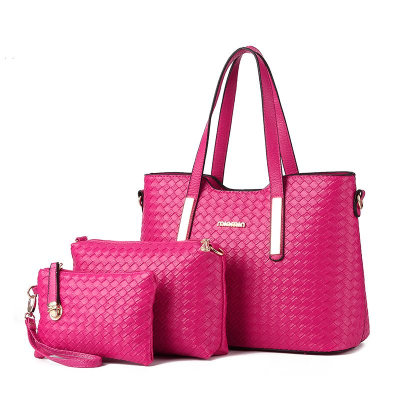 Cross-border trade bags 2022 European and American women's bags, PU leather woven mother and child bag three-piece set, single-shoulder crossbody handbag Item Picture