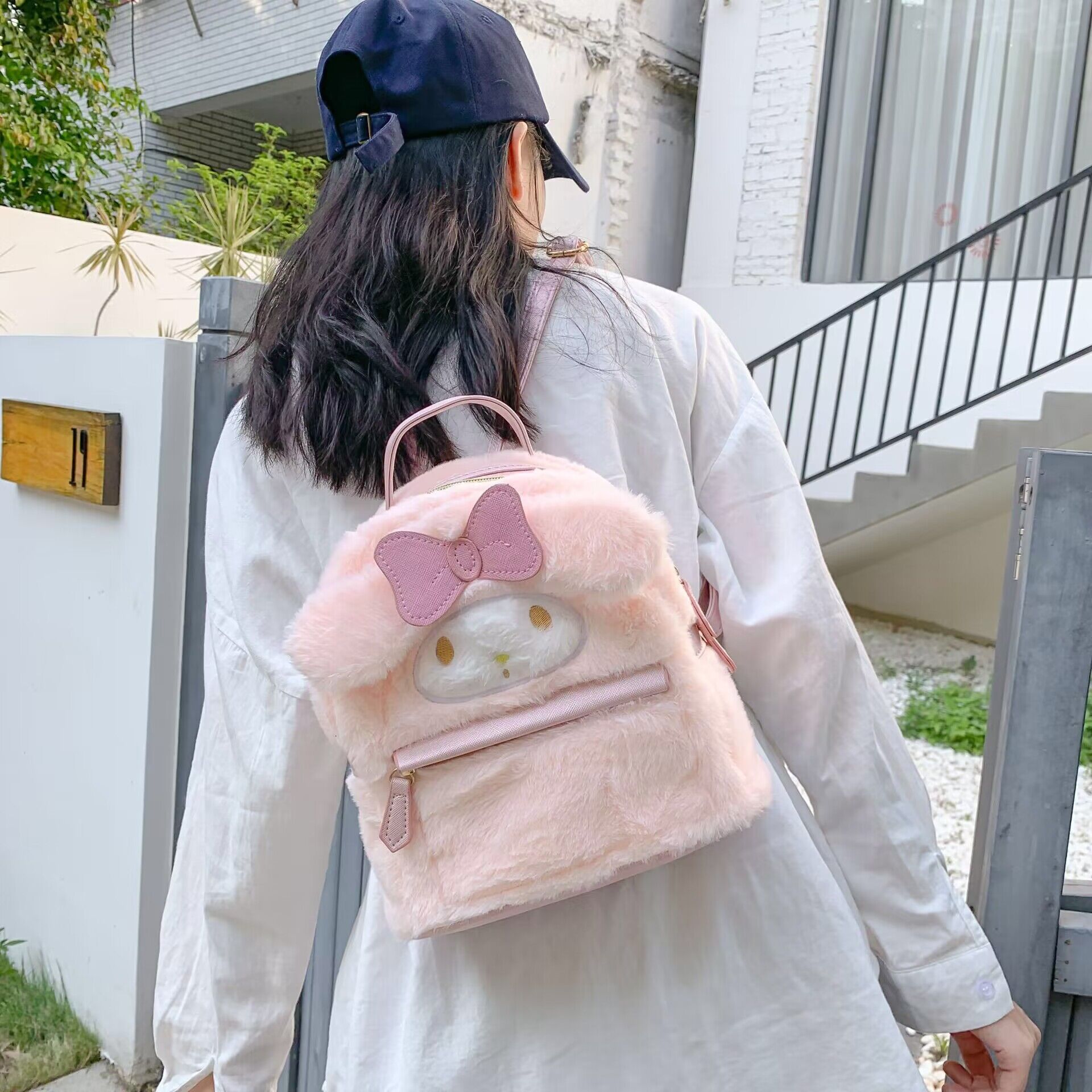 Japanese-style ins cartoon student plush bag, cute and girlish backpack, ugly and cute big-eared dog, fluffy schoolbag Application Scenario
