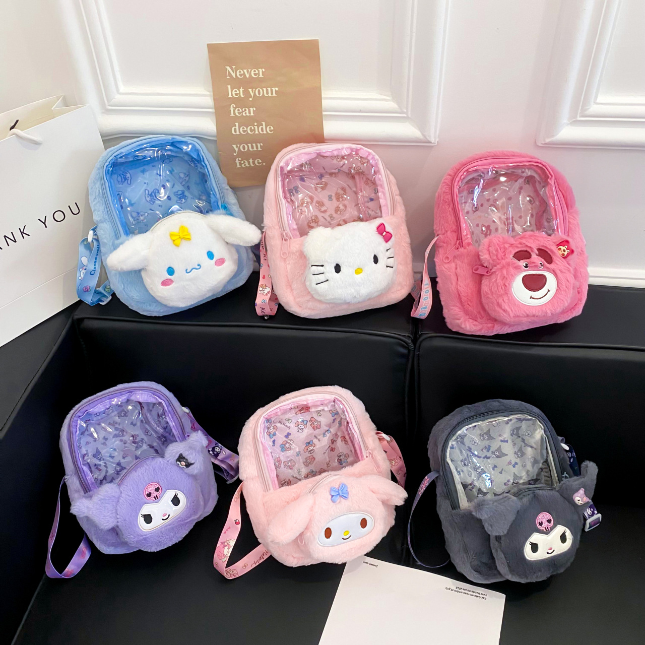 New PVC transparent doll bag, Japanese-style cartoon strawberry bear plush bag, cute girl single-shoulder crossbody bag details Picture