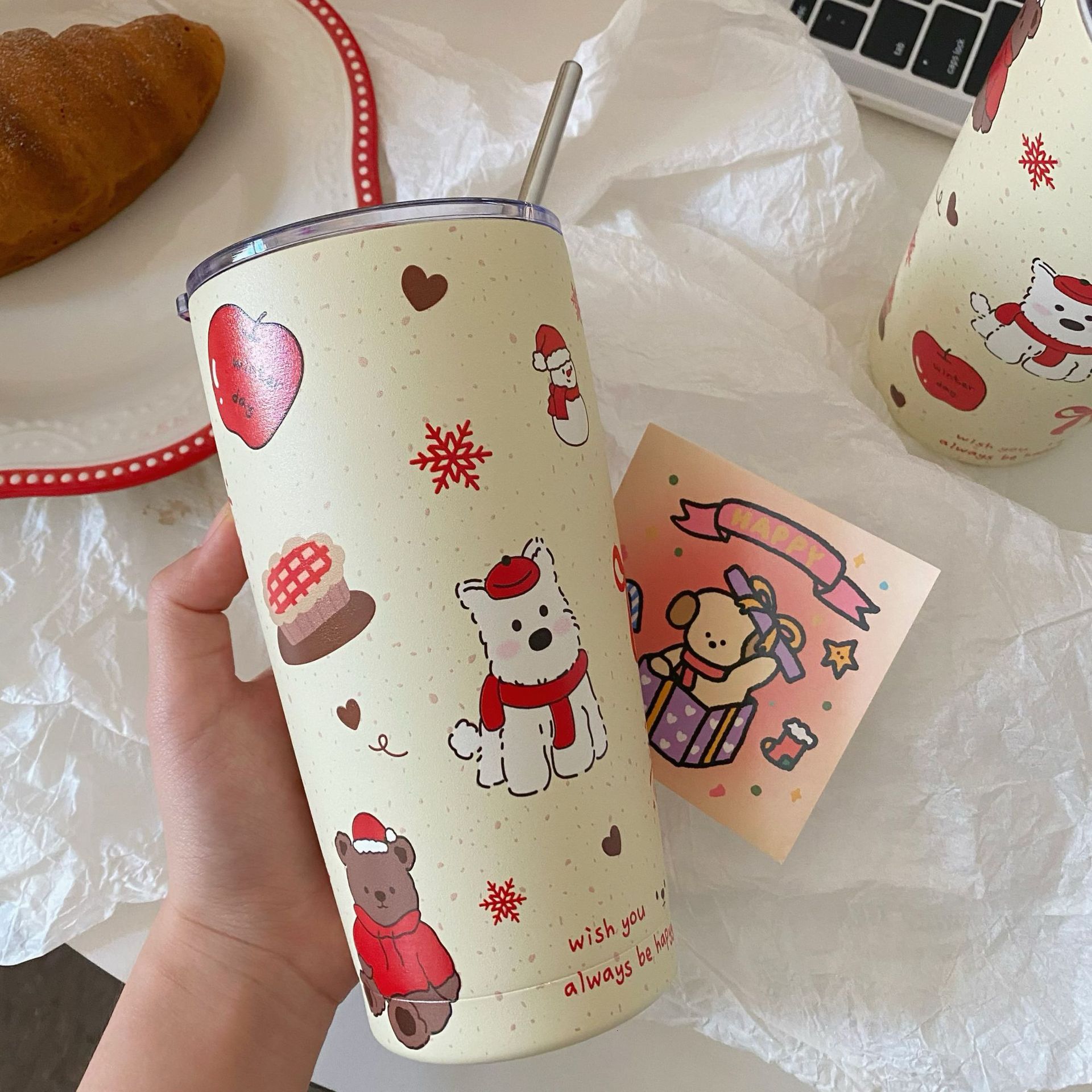 Super cute West Highland dog insulated cup, stainless steel coffee cup, insulated cup, straw, large capacity, high appearance level water cup Application Scenario