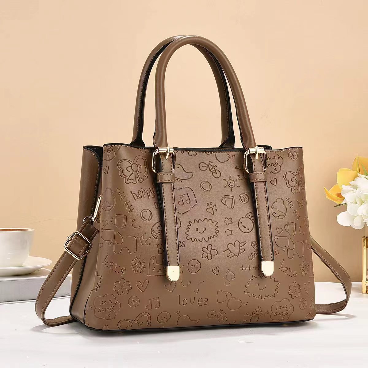 The manufacturer's export bag for women, 2024 new embossed graffiti handbag, Korean-style texture, single-shoulder crossbody bag, fashionable for women Specification drawing