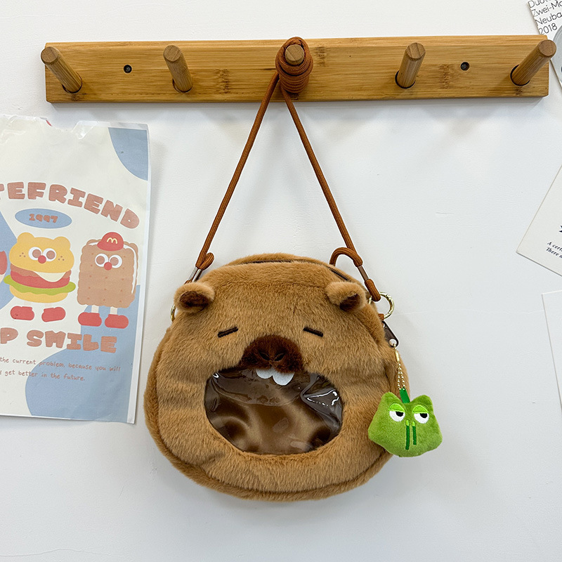 Capibara transparent plush backpack for Women 2024 New style Cartoon creative water guinea pig single-shoulder crossbody small bag gift Application Scenario
