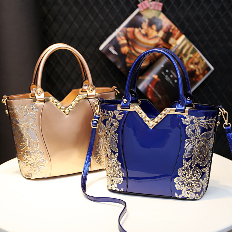 Elegant shiny leather large-capacity handbag, Taizhou women's bag, new fashionable single-shoulder bag, crossbody bag manufacturer direct wholesale crossbody bag Specification drawing