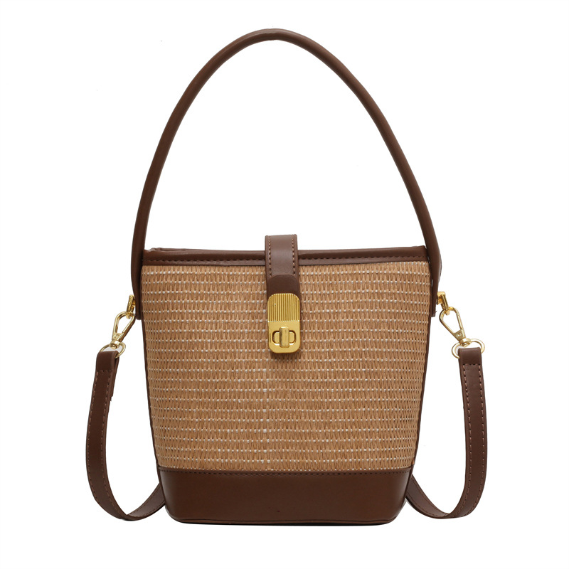 Fashionable hand-held woven bag for women, 2025 new high-end texture straw woven bag, single-shoulder crossbody bag, casual bucket bag Item Picture