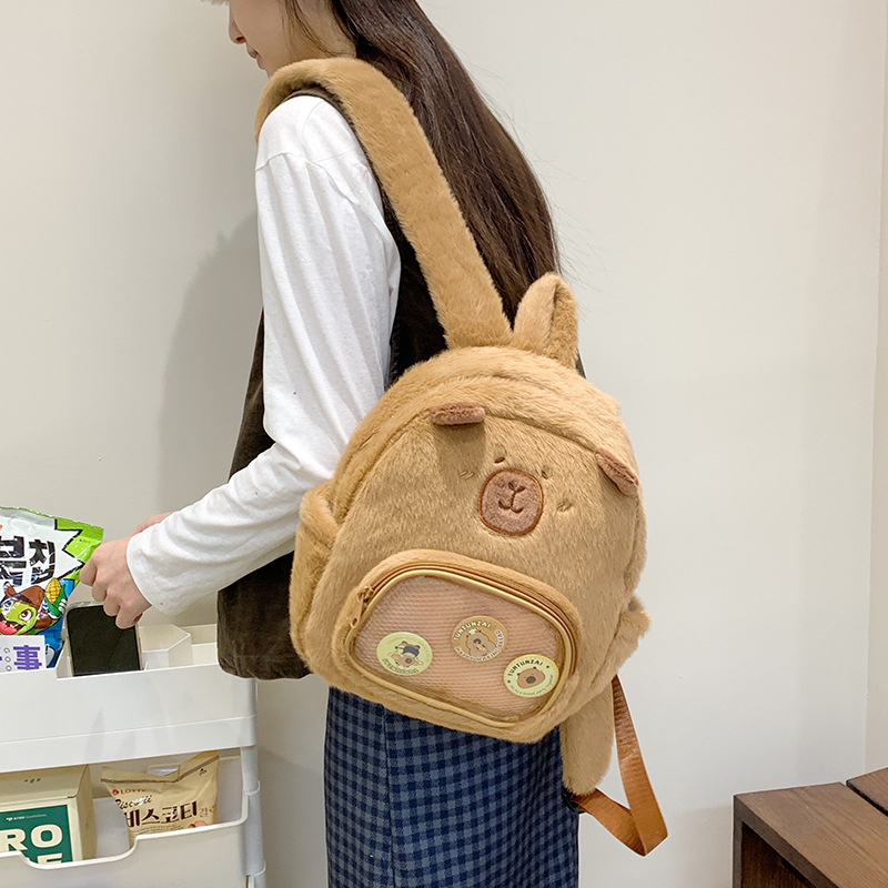 The new cartoon Japanese-style ins Lapibara backpack is cute and has a large capacity. It's a capybara class backpack and a claw machine doll Specification drawing