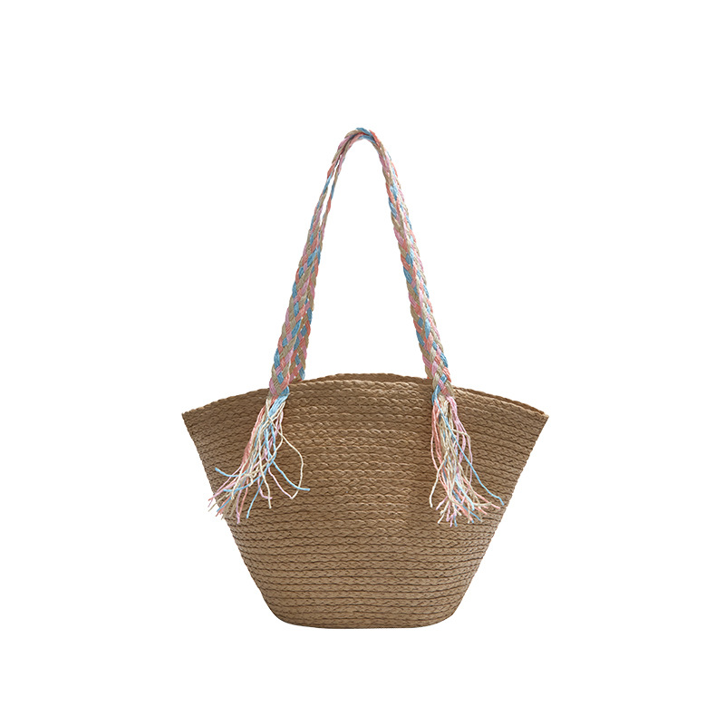 2025 Summer new woven vacation beach solid color tote bag for women, large capacity, casual, fashionable and niche single-shoulder bag Item Picture