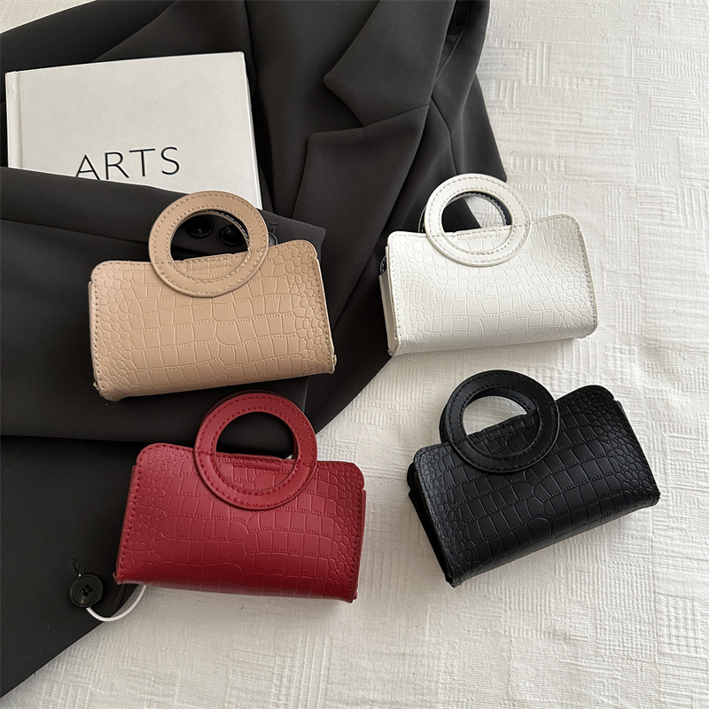 ins Niche Fashion circular handbag 2025 New style solid color casual stone pattern small square bag Application Scenario