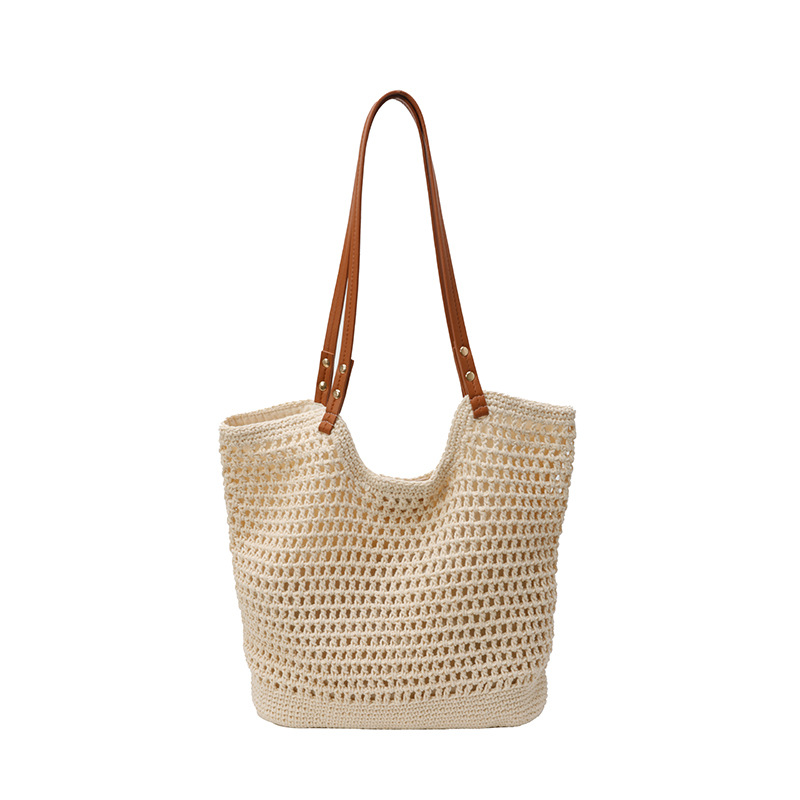 Artistic grid hollowed-out woven bag, women's beach straw woven underarm bag 2025 new style, trendy and versatile casual single-shoulder bag Item Picture